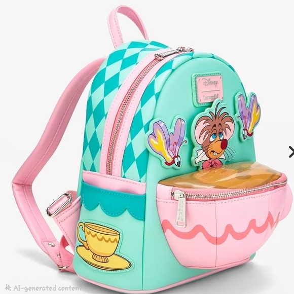 Loungefly Disney Teal and Pink Kids Backpack - Picture 2 of 4